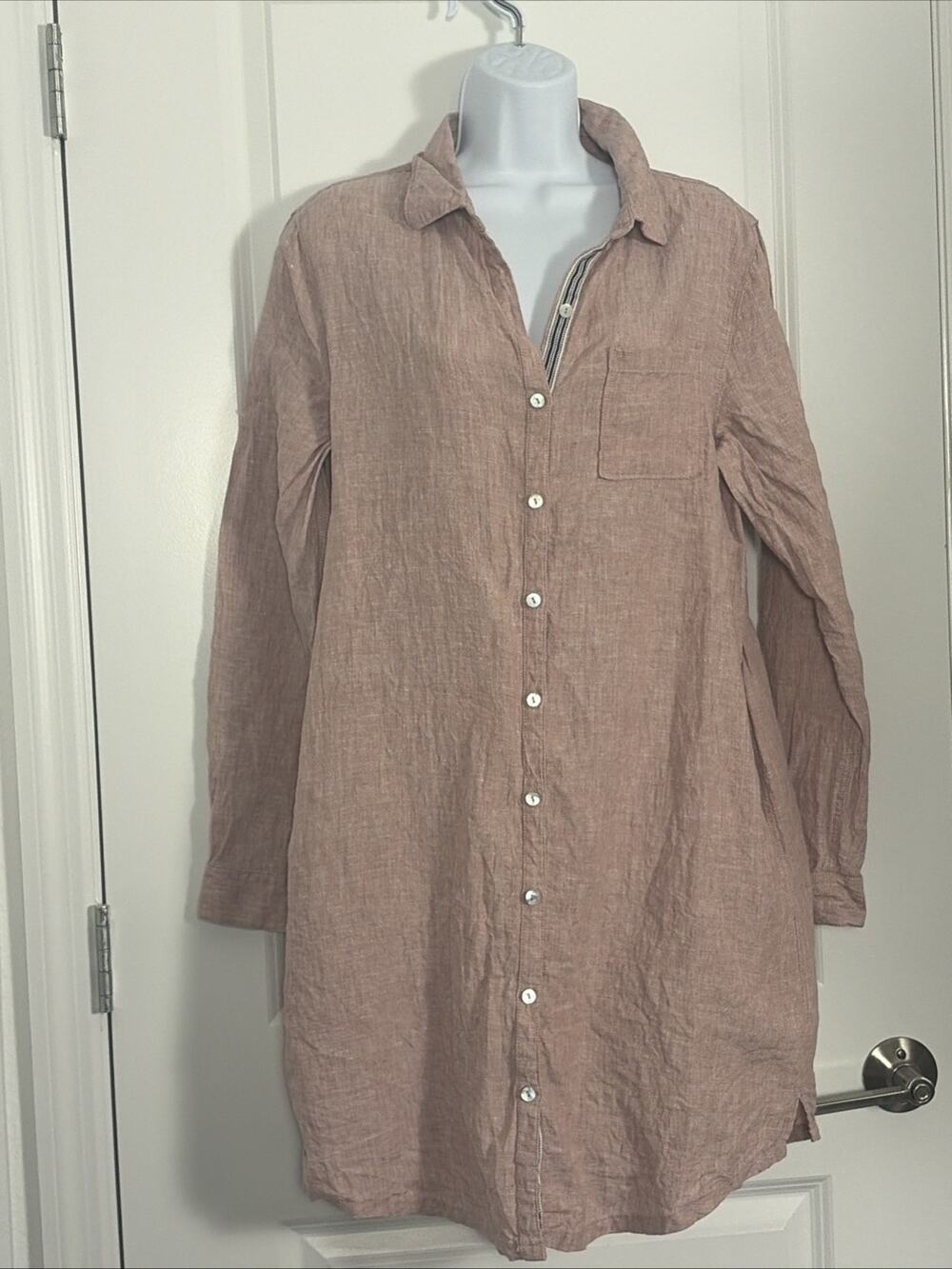 C&C California Women’s 100% Linen Shirt Dress Roll Tab Sleeve Size Lg